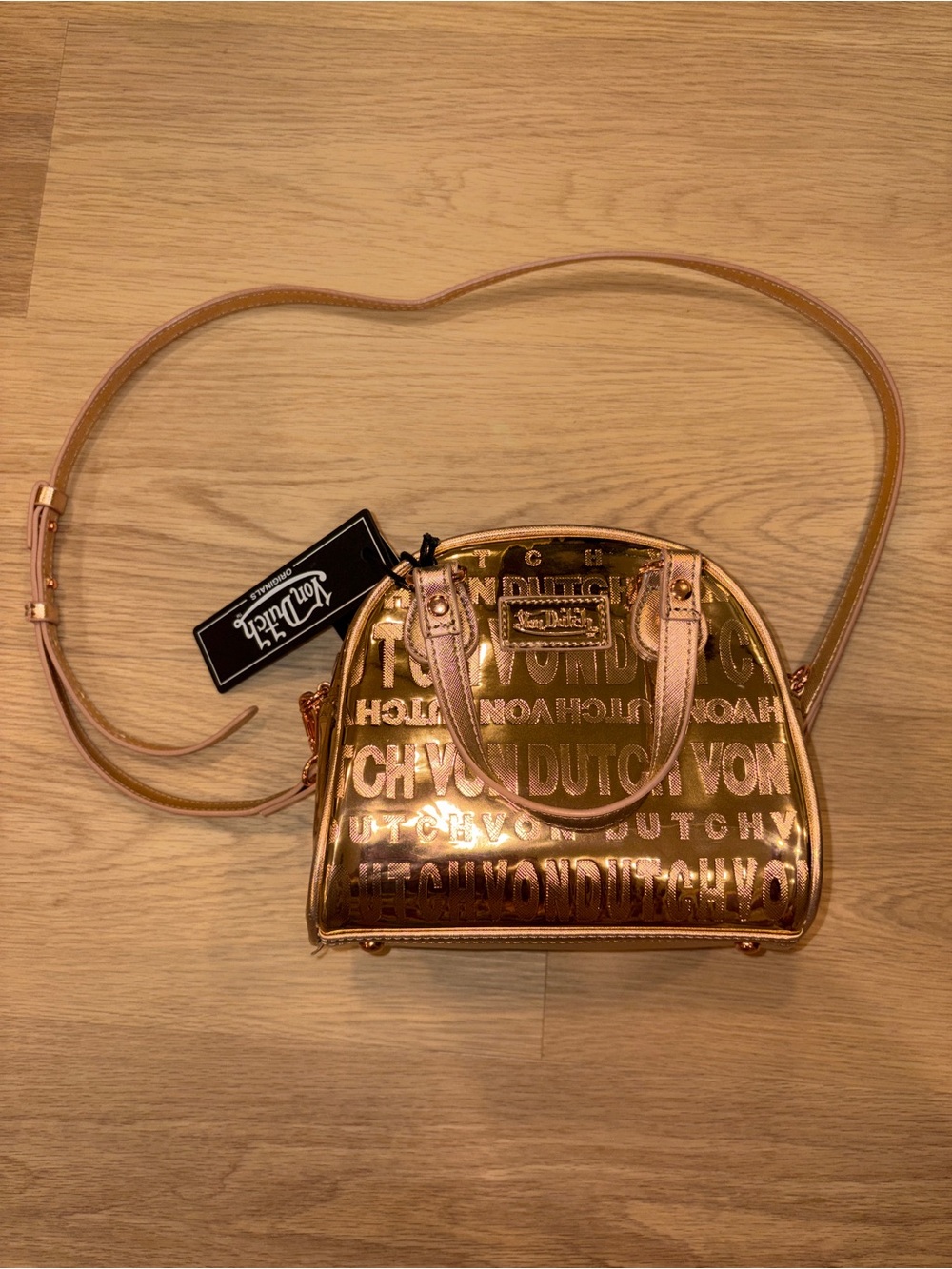 Von Dutch Originals Metallic Rose Gold Mini Satchel bowling bag NWT